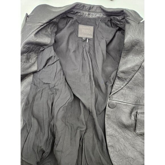 New Paige Yesenia Black Crinkle Leather Blazer Womens S Jacket - Picture 6 of 8